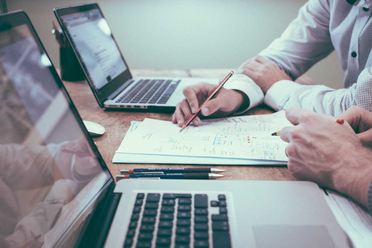 Consultant reviewing business plans at a desk